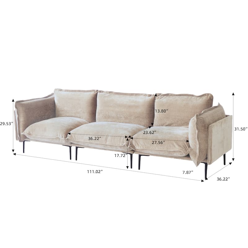 111" 3-Seater Mid-century Velvet Sectional Sofa Deep Seat Upholstered Cloud Modular Couch
