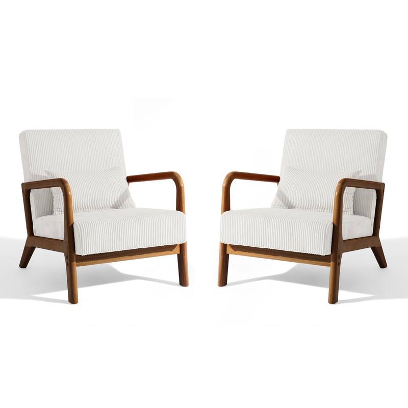 Modern Corduroy Upholstered Accent Chair with Wood Legs Set of 2