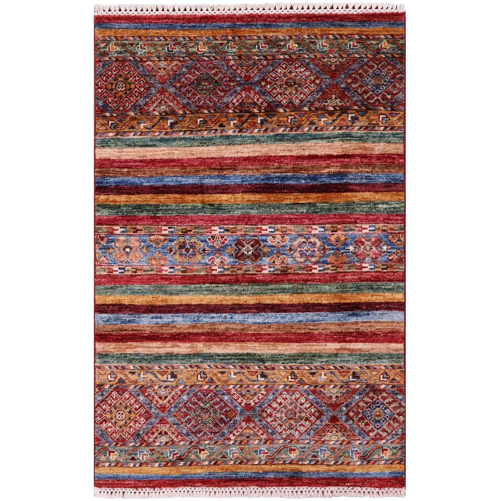 Golden Nile Khorjin Persian Gabbeh Hand Knotted Wool Rug - 2' 10" X 4' 3"