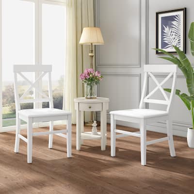 Acacia Wooden Dining Chairs, Dining Room Dining Table Chair, X-Shaped Backrest Accent Chair, Lounge Side Chair Set of 2