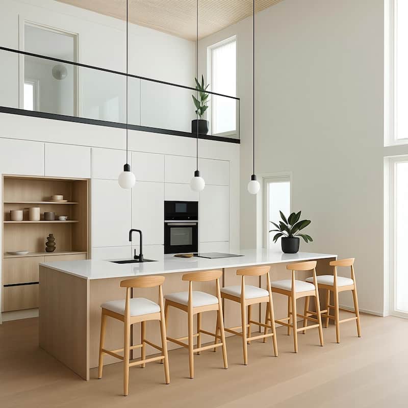 Mid-Century Modern Design Solid Wood 24" Counter Stools ,Upholstered Counter Stools with Wood Legs