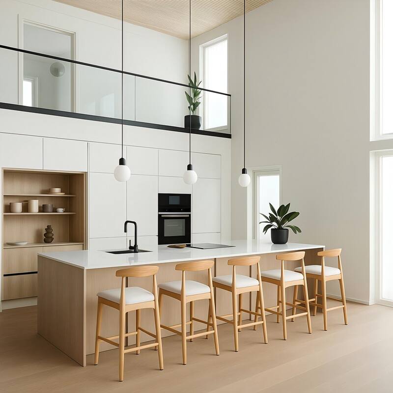 Modern Design Solid Wood 24" Counter Stools,Upholstered Counter Stools with Wood Legs for Kitchen Island Dining Room Bar