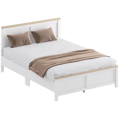 HOMCOM Full Size Bed Frame with Headboard and Footboard, Full Platform Bed Frame with Wooden Slats, Under-Bed Storage