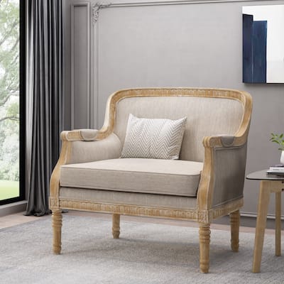 Beige Brown Modern 35" Upholstered Club Chair with Rubber Wood Frame for Living Room