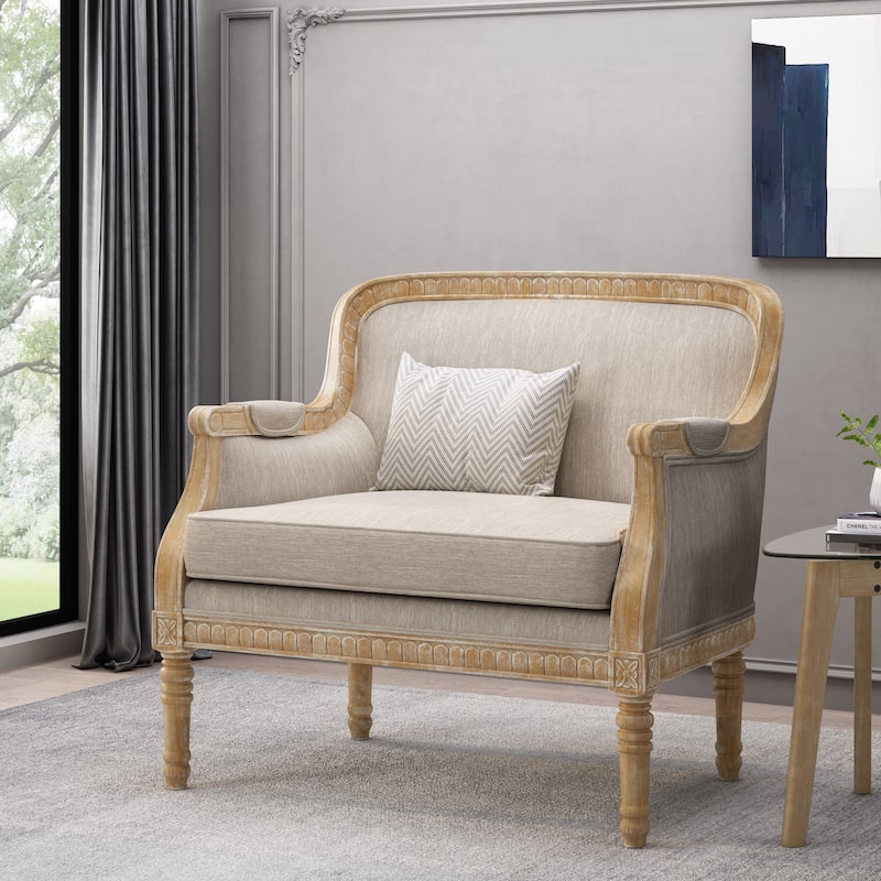 Modern 35" Upholstered Club Chair with Rubber Wood Frame for Living Room - Beige Brown