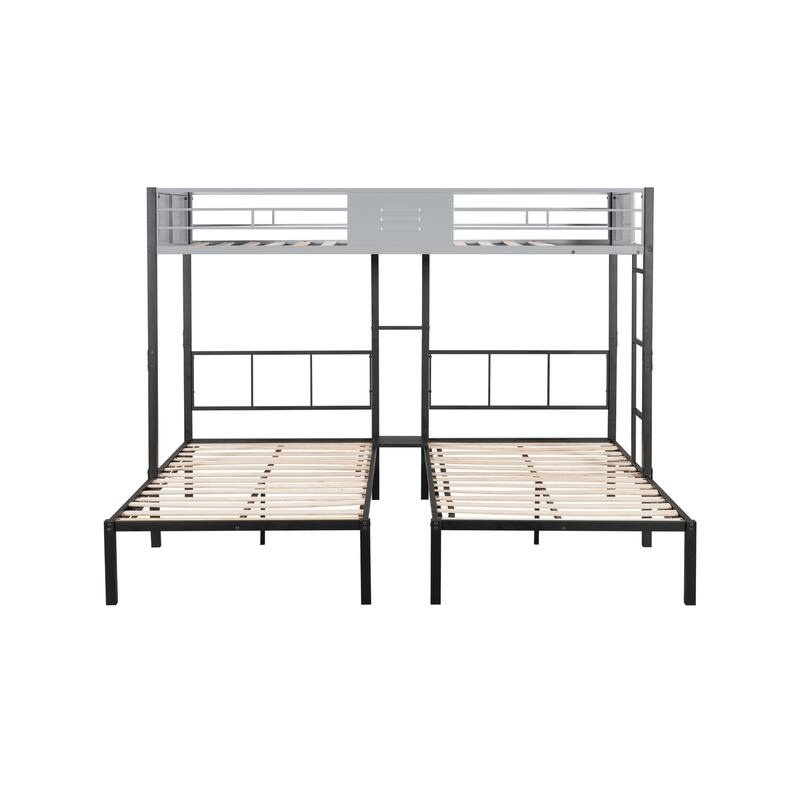 Sturdy Triple Twin Bunk Bed, 3-in-1 Metal Bed with Safety Features