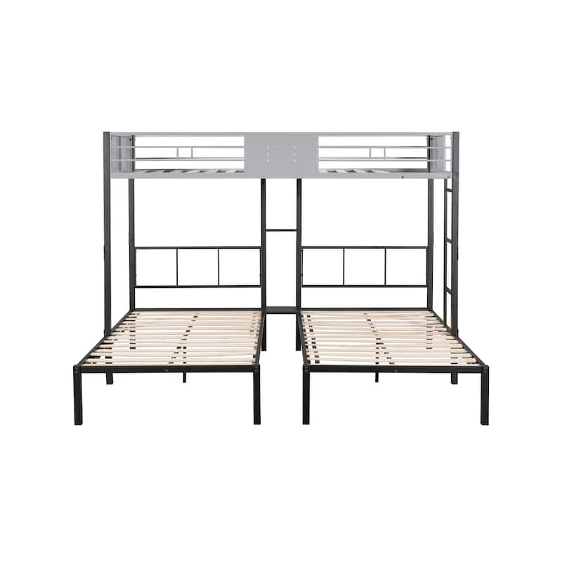 Twin Size Steel Triple Bunk Bed with Vent Board, Sturdy Metal Frame, Noise-Free Wood Slats, Separatable into three beds