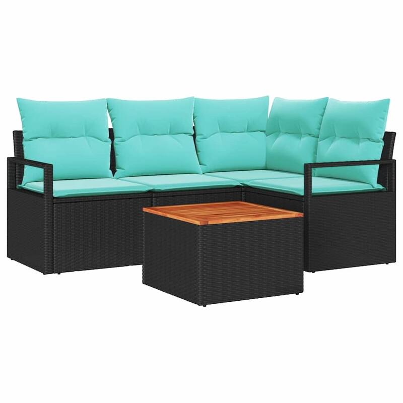vidaXL 5 Garden Sofa Set with Cushions Black/Grey Poly Rattan - 69.7 x 48 x 27.2