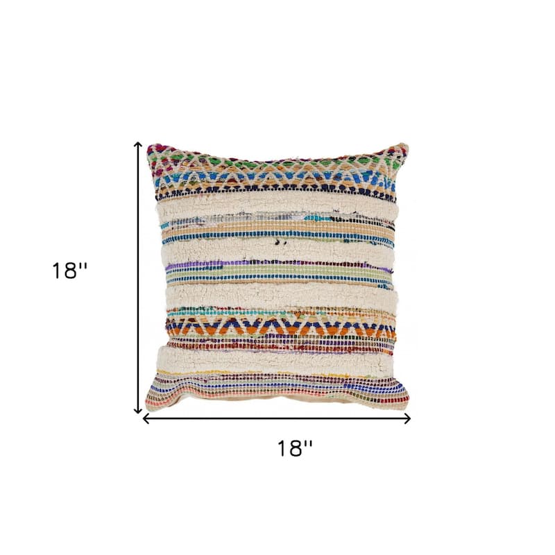 HomeRoots 18" X 18" Red Green Blue Yellow Orange And Pink 100% Cotton Striped Zippered Pillow