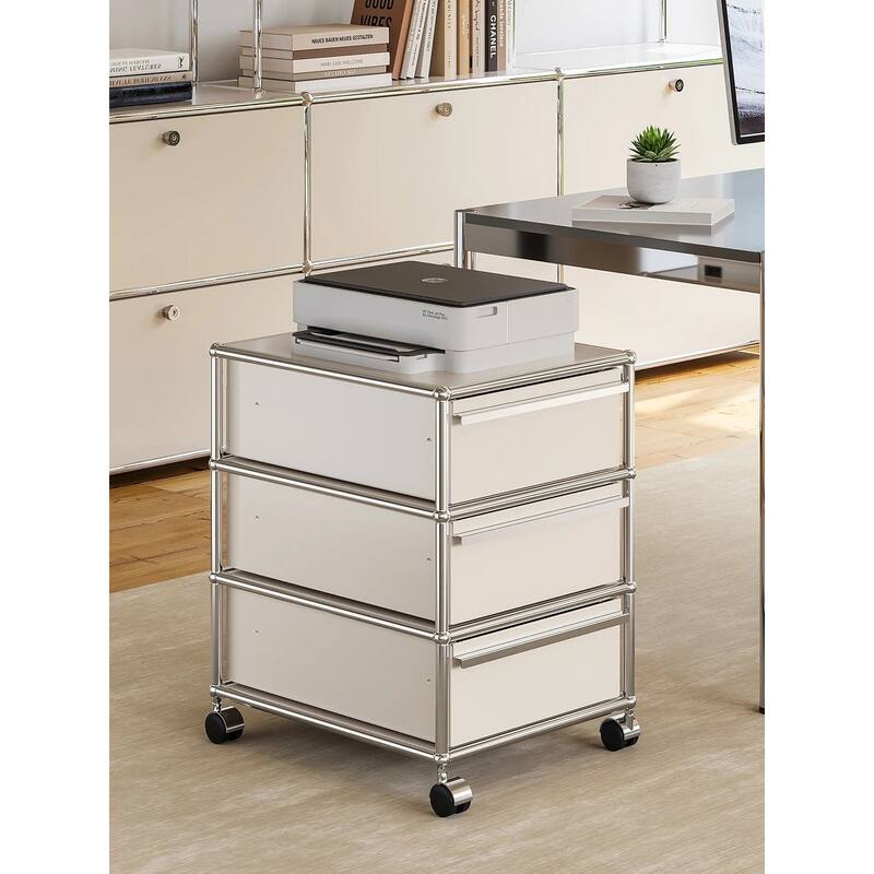 Modern 2/3-Drawer Wheel File Storage Cabinet with Stainless Metal