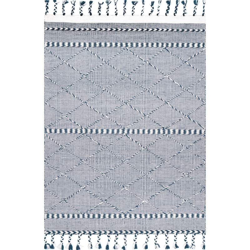 Nuloom Cotton Handmade Casual Liam High Low Trellis Braided Fringe Area Rug