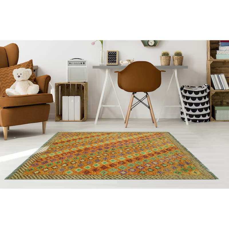 Balochi Ranako Orange/Purple Rug - 3'2" x 4'11"