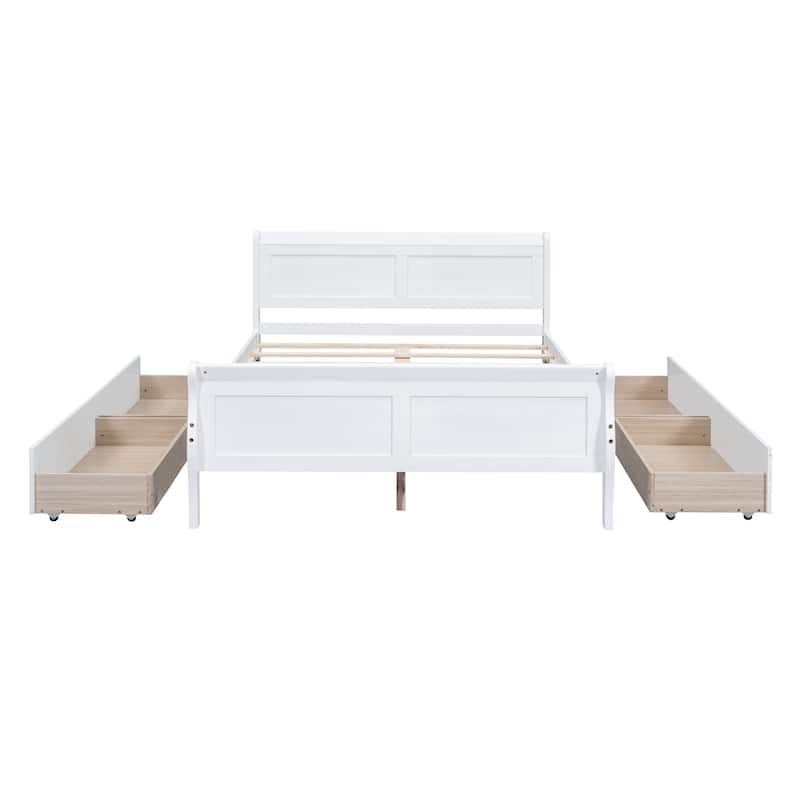 White Platform Storage Bed Frame w/4 Drawers Streamlined Headboard