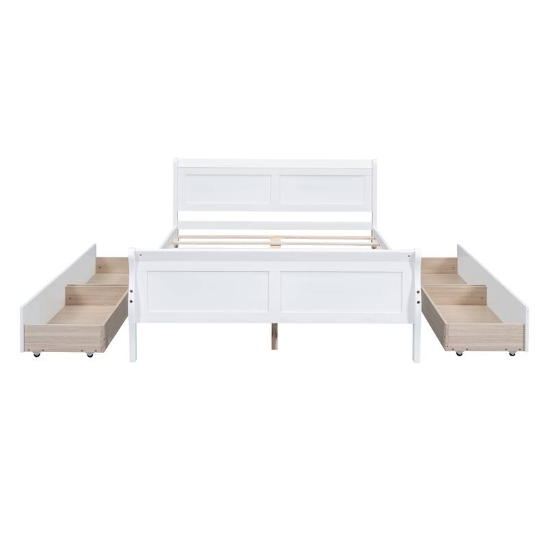 Wood Platform Bed with 4 Drawers and Streamlined Headboard & Footboard