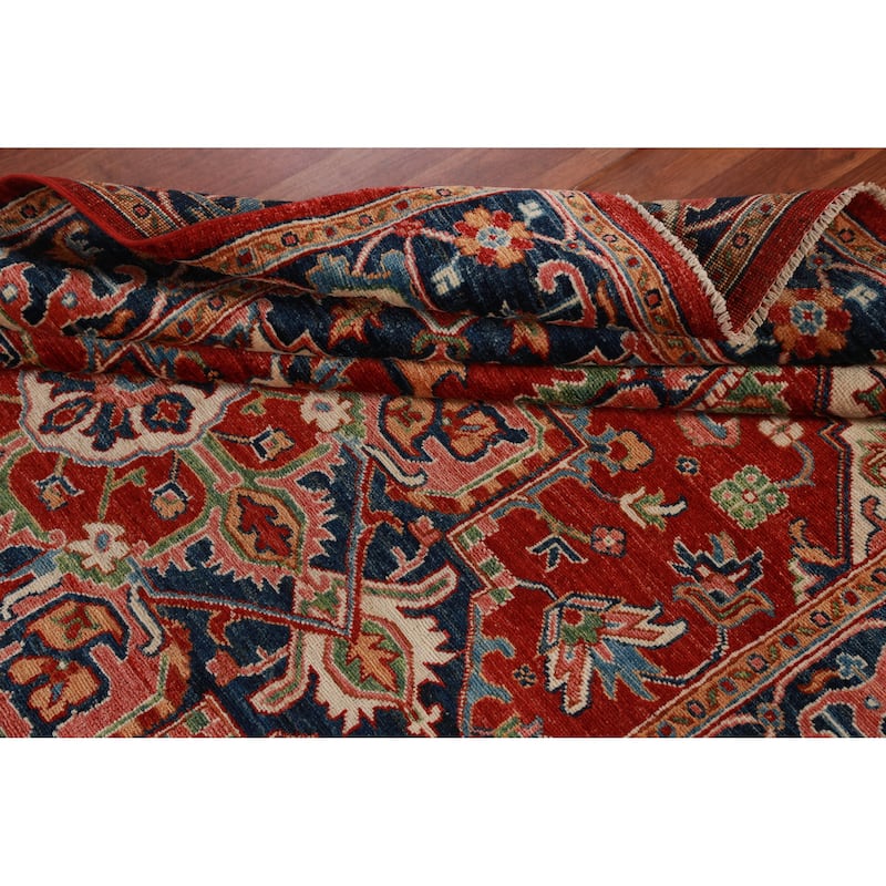 Vegetable Dye Red Heriz Serapi Oriental Area Rug Handmade Wool Carpet - 5'6"x 7'11"