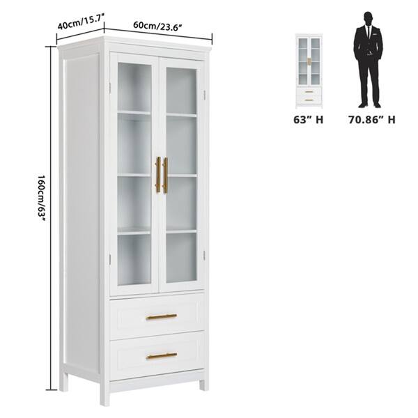 White Mdf Spray Paint 2 Glass Doors 2 Drawers Bathroom Cabinet - Bed 