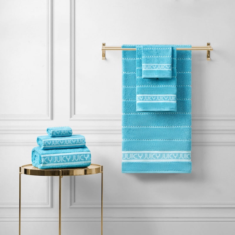 Juicy Couture Cotton Stripe 6 Piece Bath Towel Set 2 Bath towels 2 Hand towels 2 Washcloths - 28"x54"/16"x26"/12"x12"