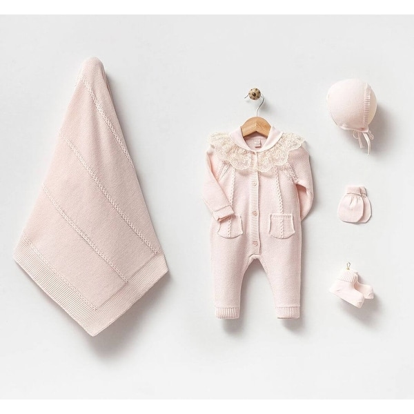 slide 2 of 5, 5 Piece Knit Homecoming Set with Cotton Softness Pink