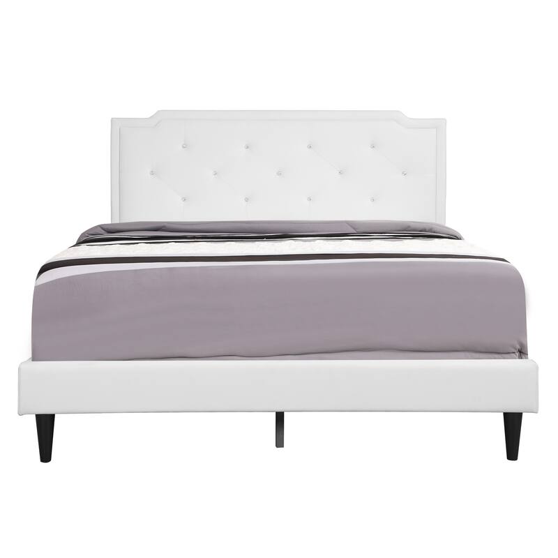 Modern Queen Bed with Tufted Headboard, White Finish, Easy Assembly, One-Box Delivery
