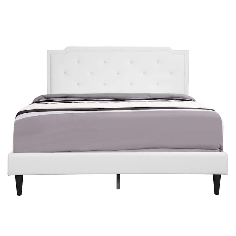 Queen Size PU Platform Bed with Adjustable Headboard and Tufting design