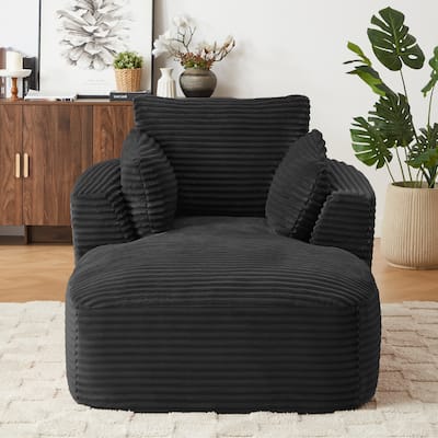 Oversized Corduroy Chaise Lounge Chair, Black, No Assembly Required