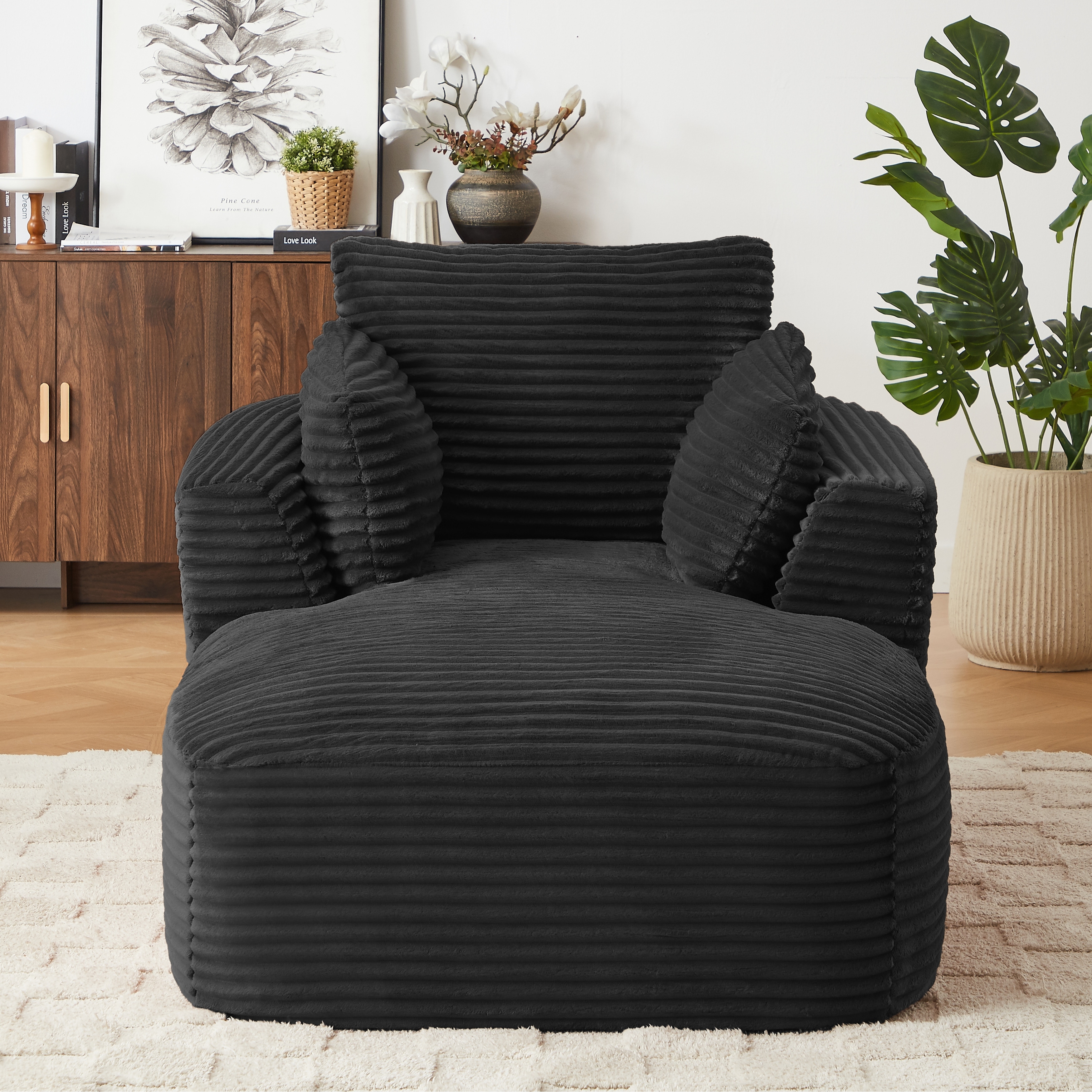 Oversized Corduroy Chaise Lounge Chair Indoor, Corduroy Upholstered Modern Sofa Couch, No Assembly Required
