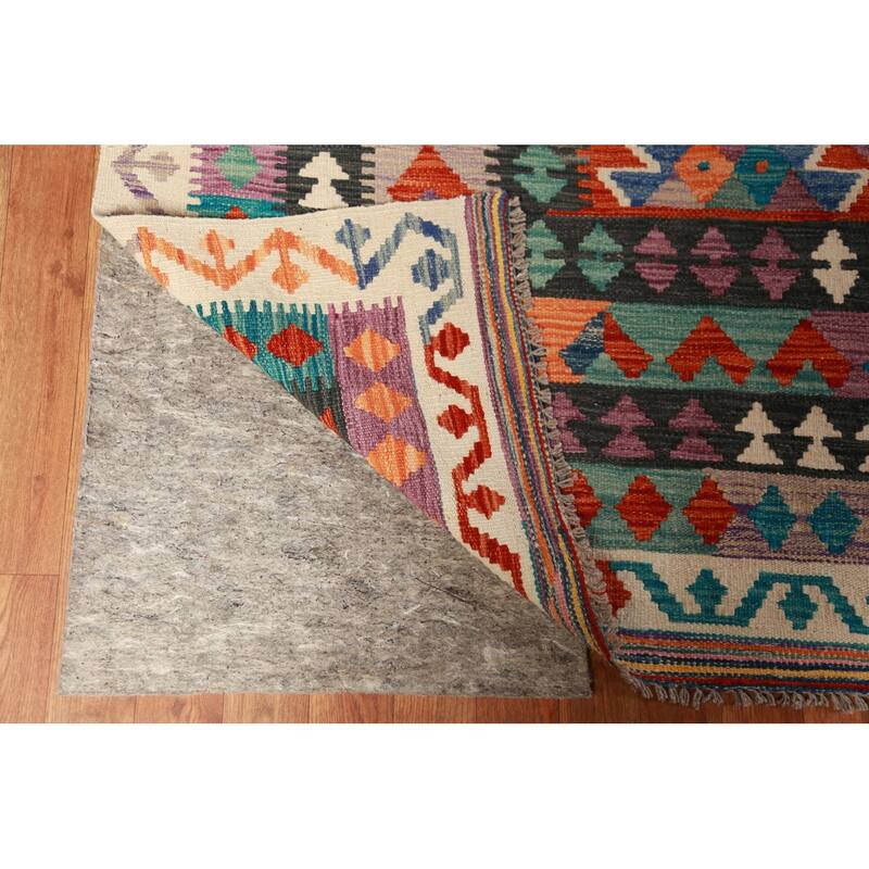 Reversible Kilim Area Rug Oriental Hand-Woven Wool Carpet - 9'11"x 13'0"
