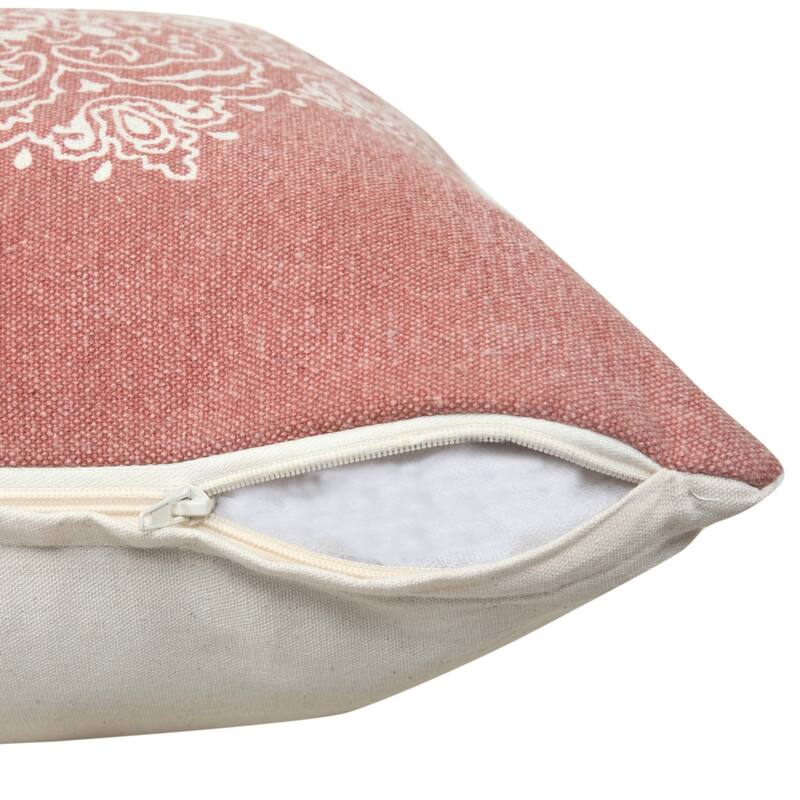HomeRoots 20" X 20" Dusty Rose And White 100% Cotton Geometric Zippered Pillow