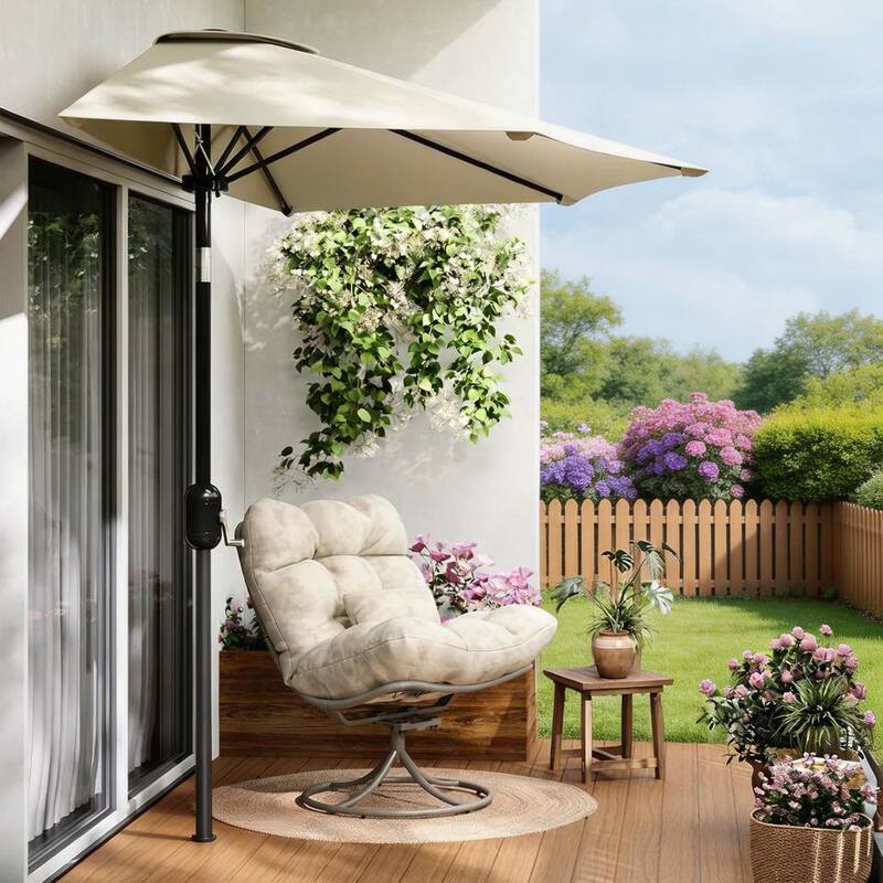 9ft Outdoor Patio Half Umbrella, with Smooth Crank Lift