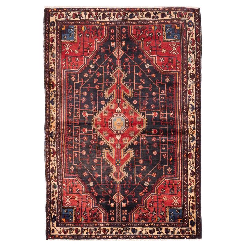 ECARPETGALLERY Hand-knotted Anadol Black, Red Wool Rug - 4'8 x 6'11