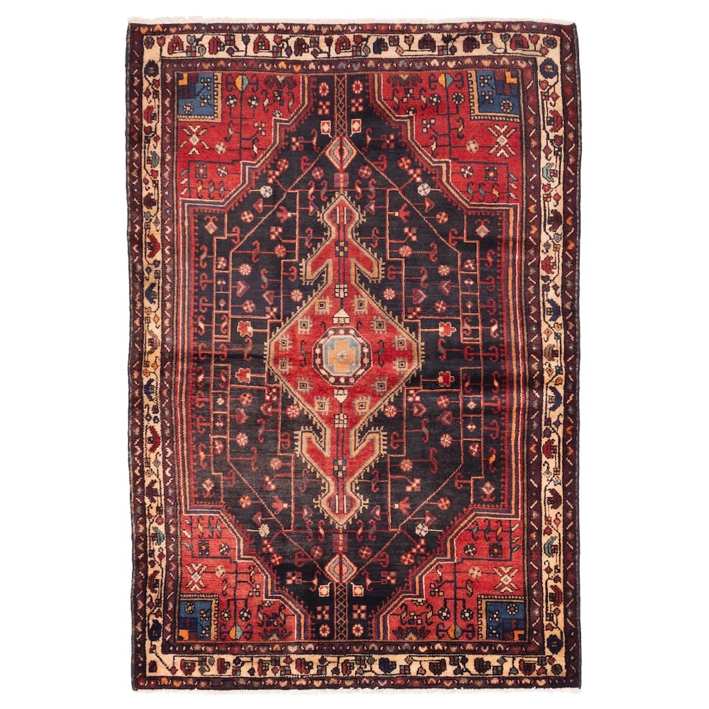 ECARPETGALLERY Hand-knotted Anadol Black, Red Wool Rug - 4'8 x 6'11