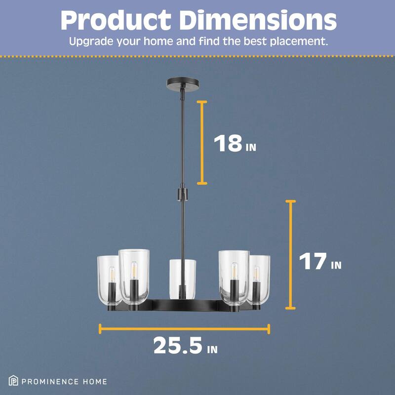 Prominence Home Hansley 5-Light Matte Black Chandelier with Clear Glass - 25.5