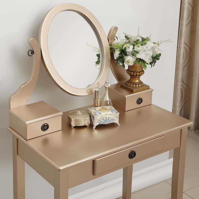Wood Makeup Vanity Table and Stool Set