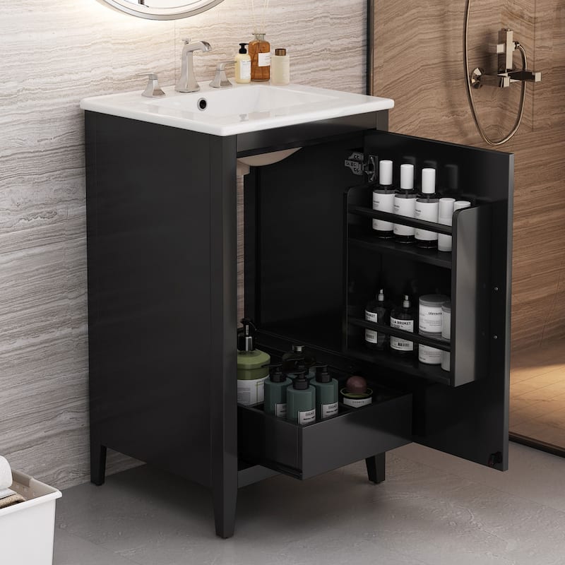 Roomfitters Bathroom Vanity with Sink, Storage Cabinet with Drawer and Adjustable Door Shelf