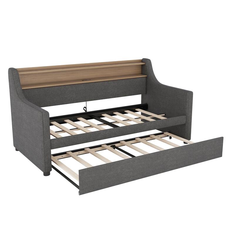 Upholstered Daybed with Charging Station and LED Lights
