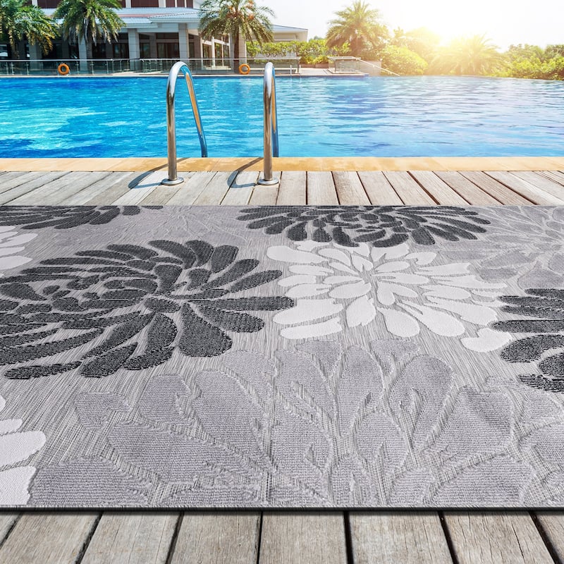 VILLADECOR Floral Indoor Outdoor Area Rug Low High Pile Rugs For Patio