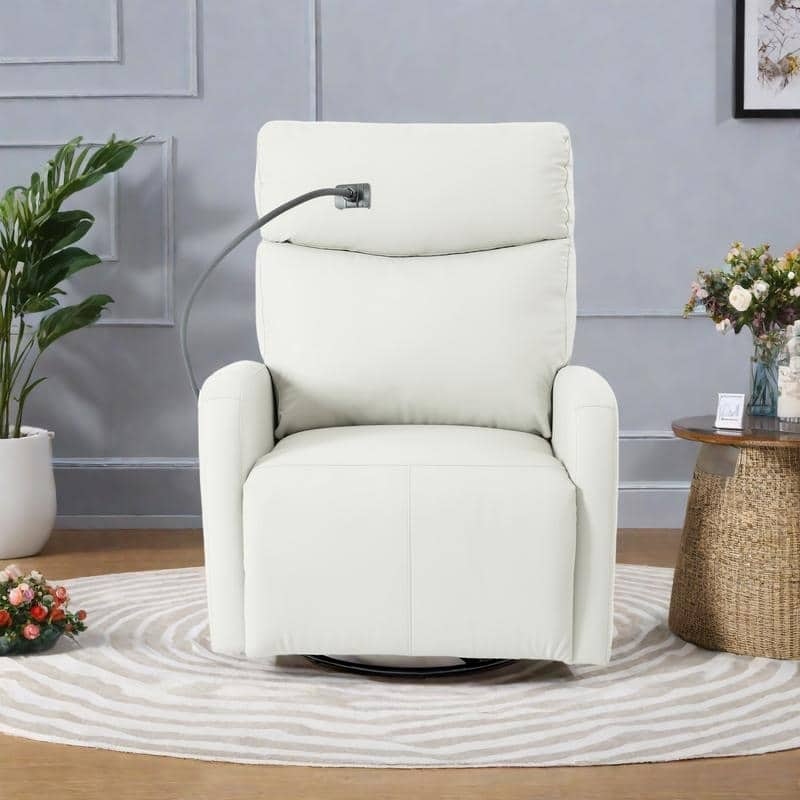 PU Power Swivel Recliner Chair with 270° Rotation, Electric 95-160° Recline and Dual USB Ports - 330lb Capacity - Light Gray