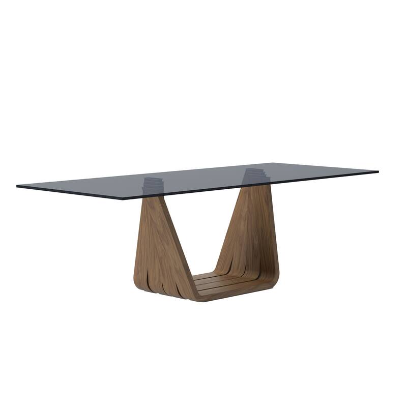 Cid Vang Dining Table, Walnut Brown Wood, 87 Inch Gray Glass Top - Gray, Walnut Brown