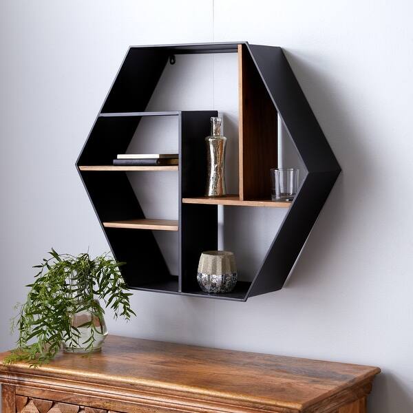 Shop Black Metal And Wood Octagon Wall Shelf 29 5 X 25 75 30 X 7 X 26 On Sale Overstock 32112602