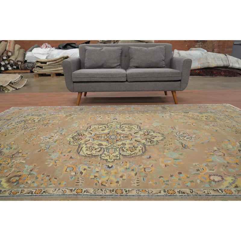 Hand Knotted Oriental 100% Wool Carpet Traditional Floral Brown Tabriz Area Rug - 9' 8'' X 6' 10''