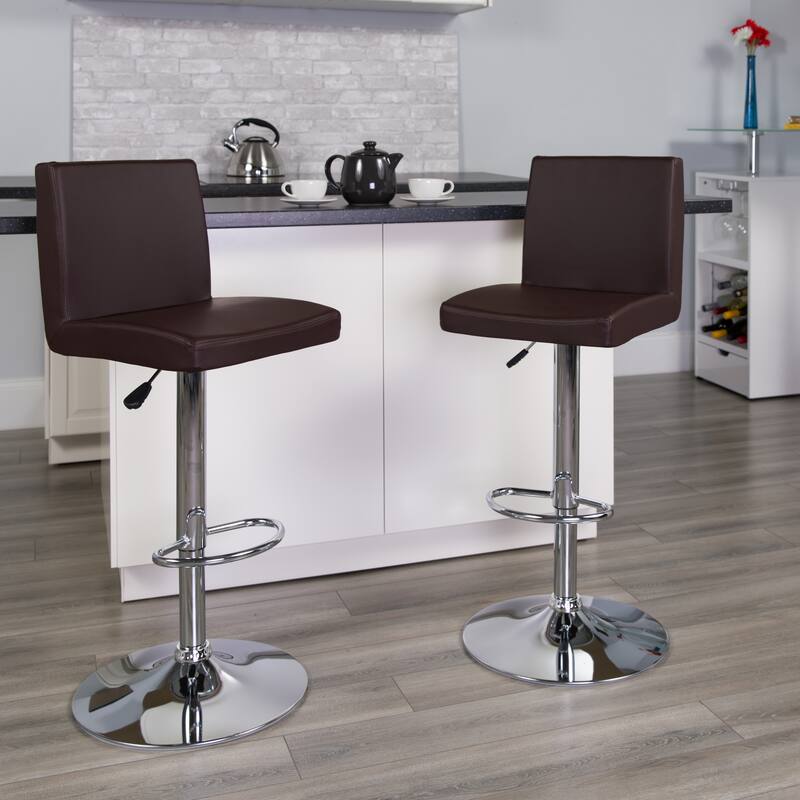 Contemporary Vinyl Adjustable Panel Back Chrome Barstool - 15.25"W x 18.5"D x 35.25" - 43.75"H