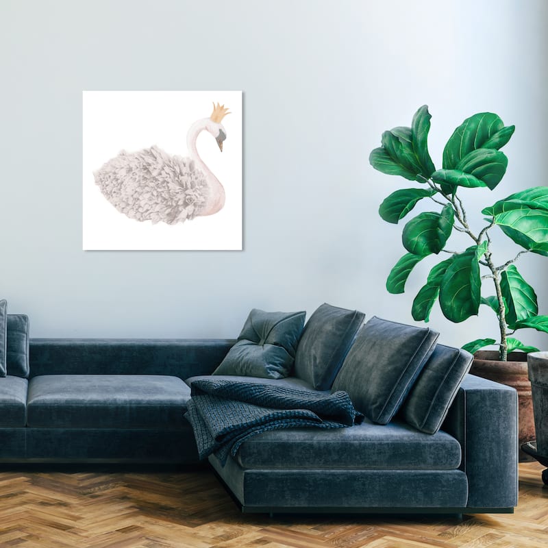 Wynwood Studio Canvas Animals Ballet Bird with Crown White and Light Yellow Traditional Wall Art Canvas Print - 30 x 30