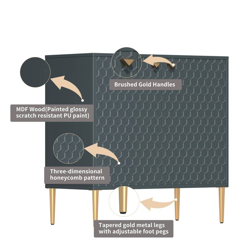 Hexagonal Pattern 2-door Storage Cabinet Buffet Cabinet Sideboard