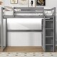 preview thumbnail 5 of 11, Grey Full Size Loft Bed with Storage Shelves & Wardrobe, Space Saving Wood Loft Bed Frame with LED Light for Kids Teens Adults