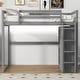 preview thumbnail 4 of 9, Wood Full Loft Kids Bed Frame with Built-in Wardrobe, 4 Storage Shelves & LED Light - Safety Guardrails for Bedroom, Grey