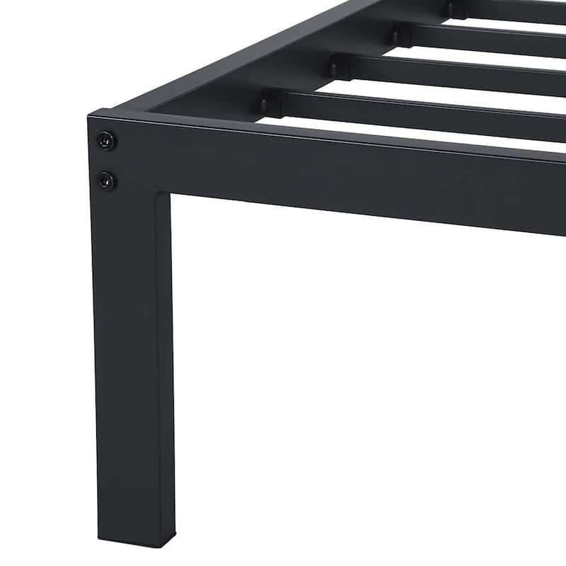 16-Inch-High Queen Metal Platform Bed Frame with Steel Slats and Storage No Box Spring Needed
