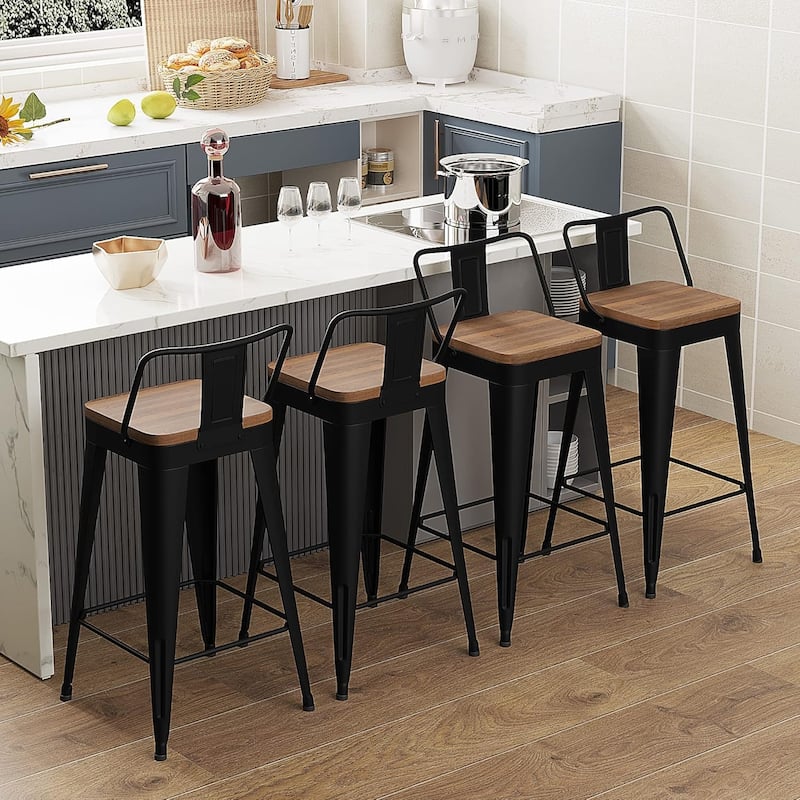 Counter Stools with Metal Frame Counter Height Bar stools with Low Back 24" Kitchen Bar Furniture Stools with Wooden Seat