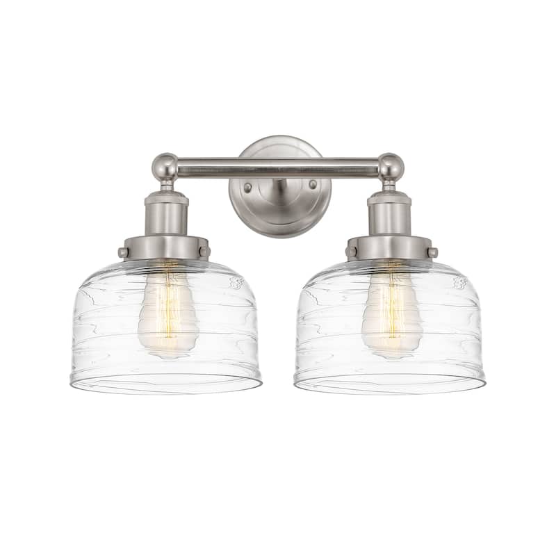Innovations Lighting 616-2W-10-16-L Bell Vanity Bell 2 Light 16" Wide - Brushed Satin Nickel / Clear Deco Swirl