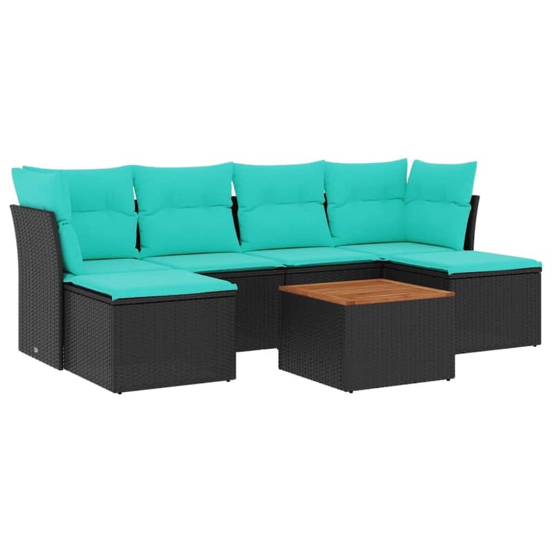 vidaXL Patio Sofa Set with Cushions Outdoor Furniture 7 Piece Poly Rattan - 24.4" x 24.4" x 27.2"