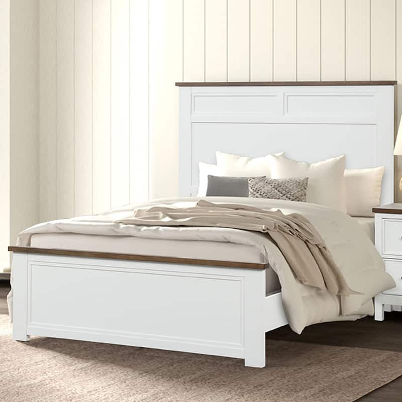 Wooden Full-Size Bed with Recessed Panels